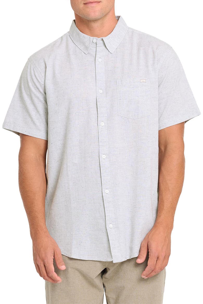 All Day Short Sleeve Slub Cotton Blend Button-Down Shirt, Main, color, ALLOY