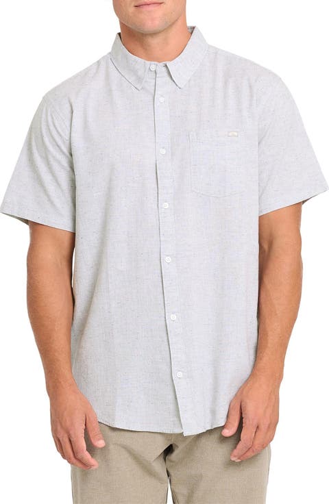 All Day Short Sleeve Slub Cotton Blend Button-Down Shirt