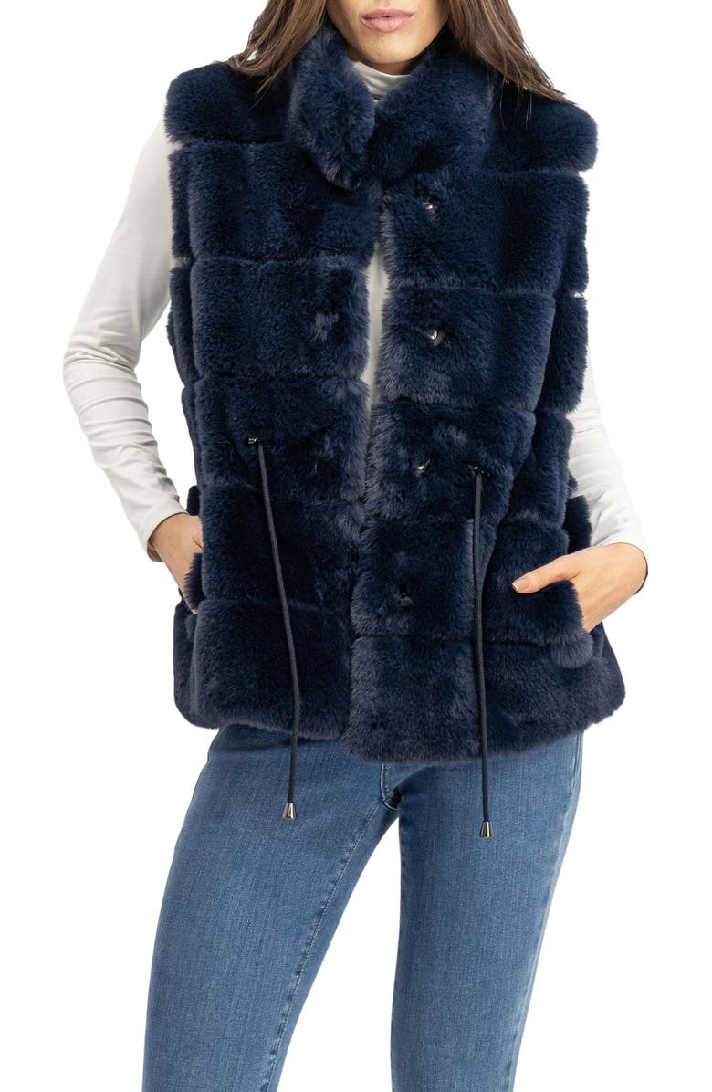 Lyla Grant Fur-Free Rex Rabbit (Faux Fur) Vest, Main, color, Navy