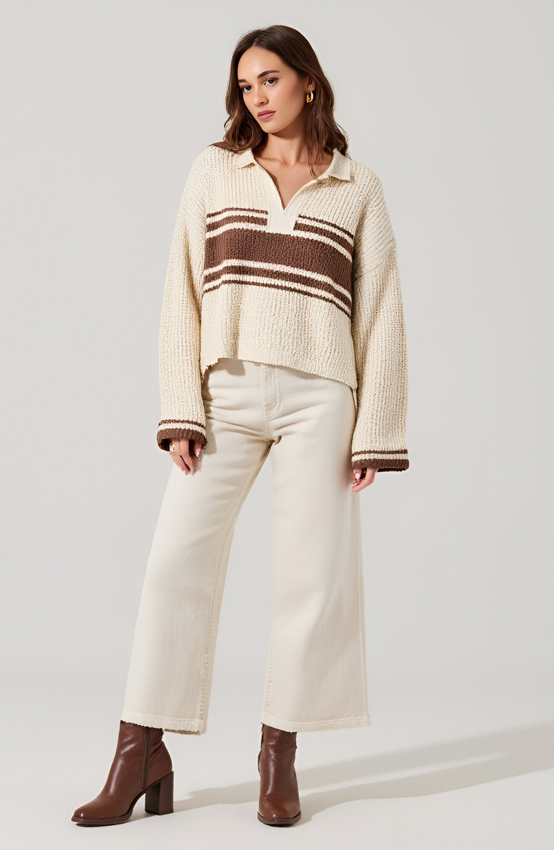 Modenaire Loose Fit Slouchy Cropped Knit Sweater with Solid Patch Front and Back, Alternate, color, 