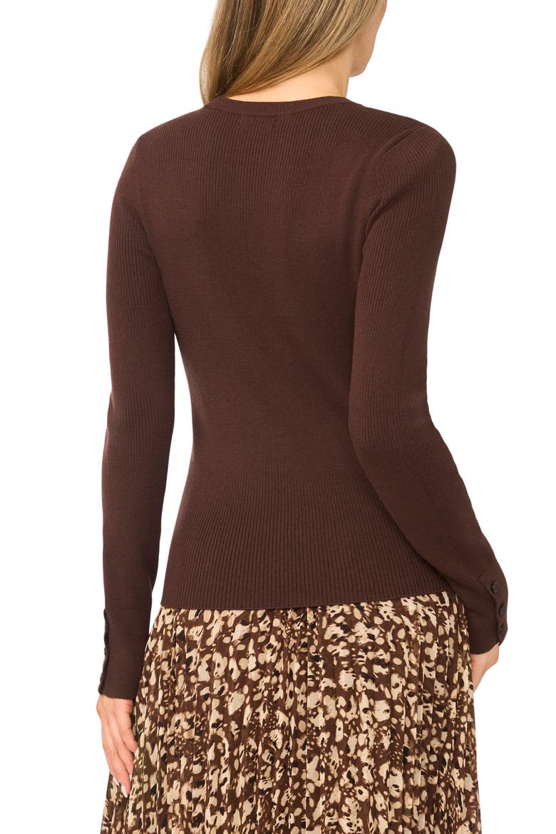 Button Cuff Rib Crewneck Sweater, Alternate, color, CHICORY COFFEE