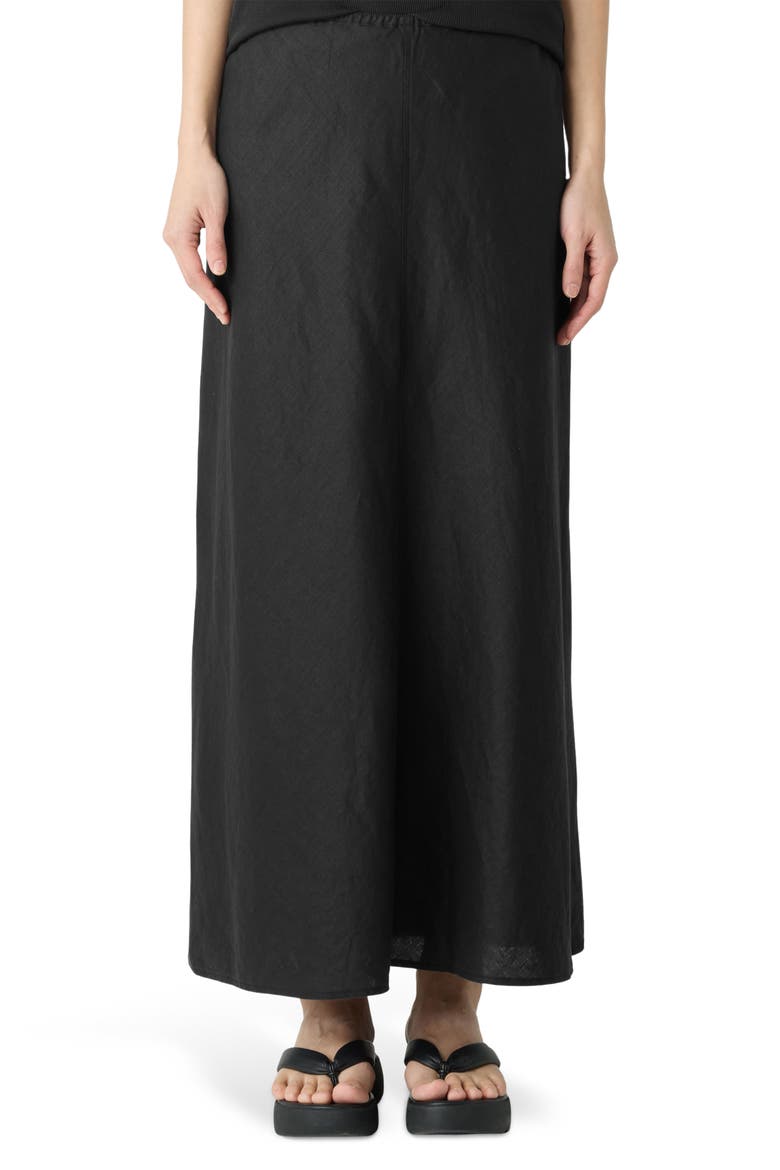 Bias Cut Organic Linen A-Line Skirt, Main, color, BLACK