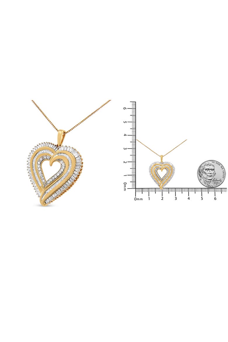 Silver 1 1/2 Cttw Baguette Diamond Composite Heart 18" Inch Pendant Necklace, Alternate, color, YellowWhite