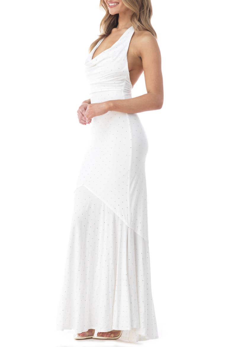 Rhinestone Open Back Halter Gown, Alternate, color, WHITE