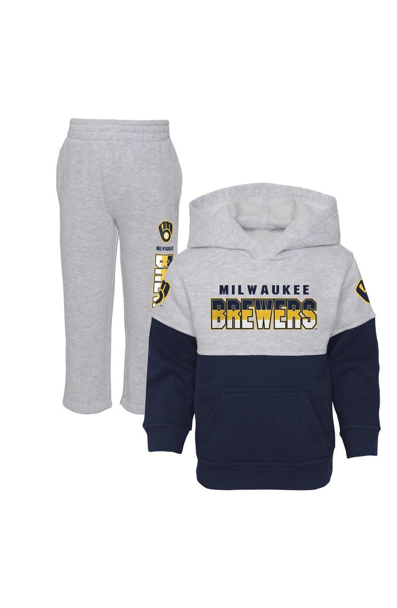 Outerstuff Toddler Navy/Heather Gray Milwaukee Brewers Two-Piece Playmaker Set, Main, color, 
