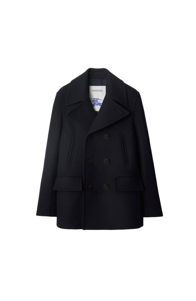 Burberry Wool Pea Coat, Alternate, color, Navy