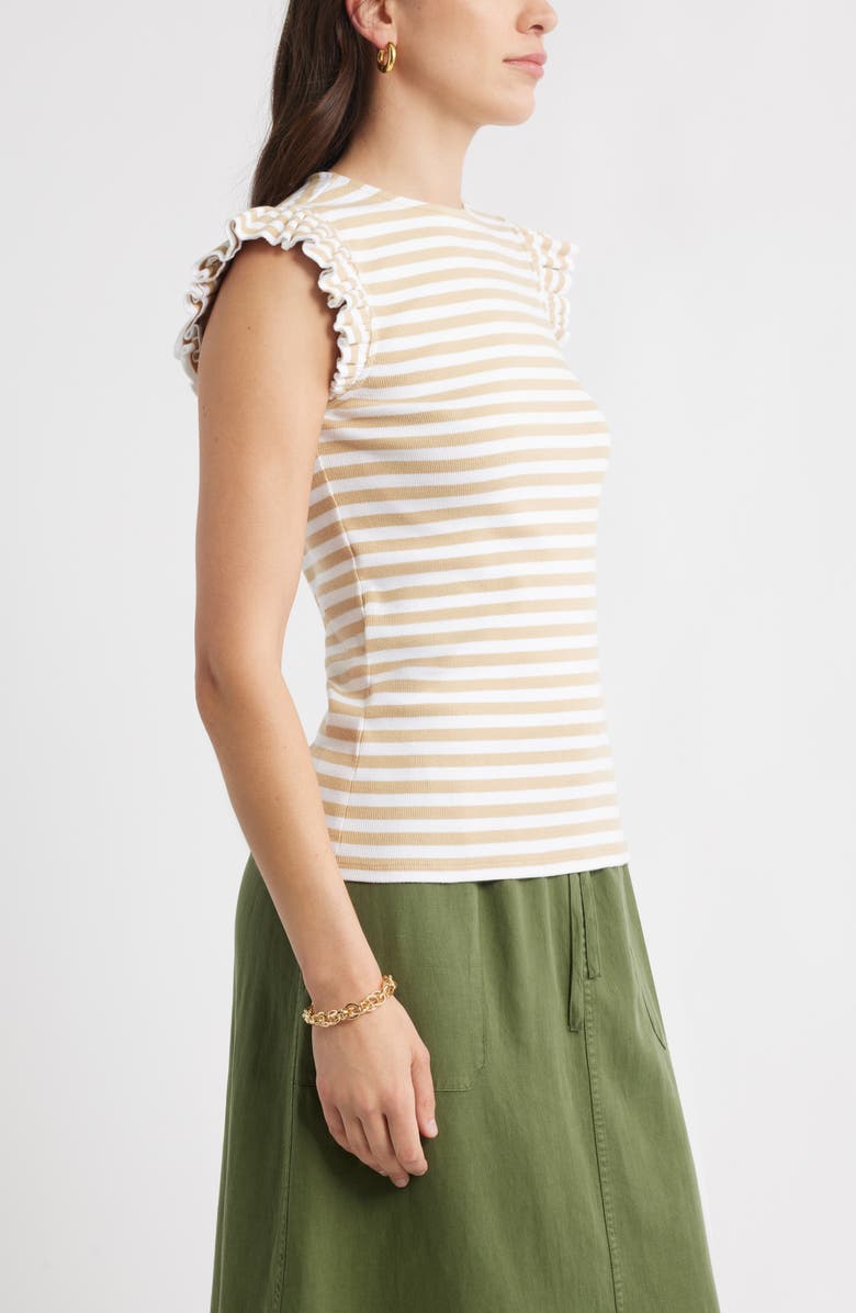 Caslon<sup>®</sup> Stripe Ruffled Knit Top, Alternate, color, Tan Shore- White Tess Stripe