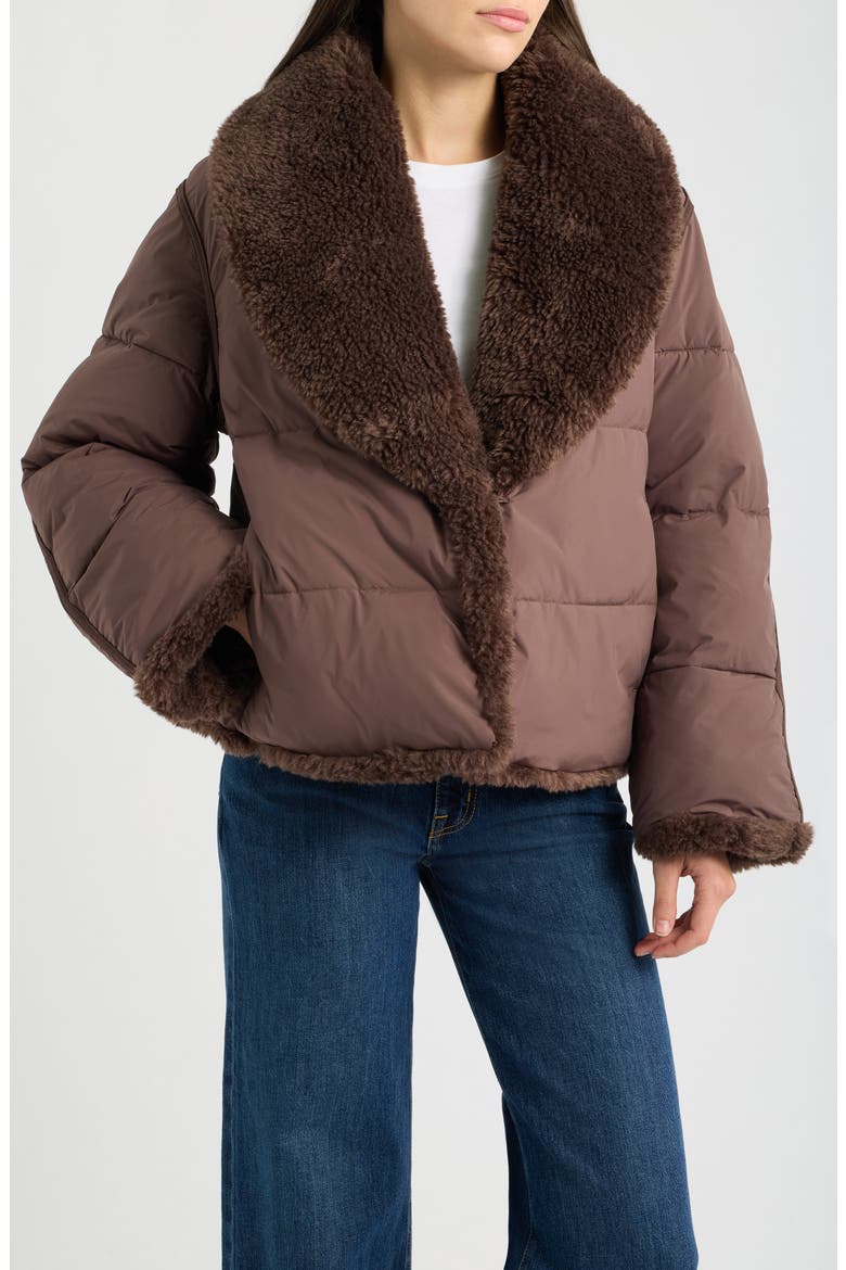 Wylda Faux Fur Trim Puffer Jacket, Main, color, BURNT CEDAR