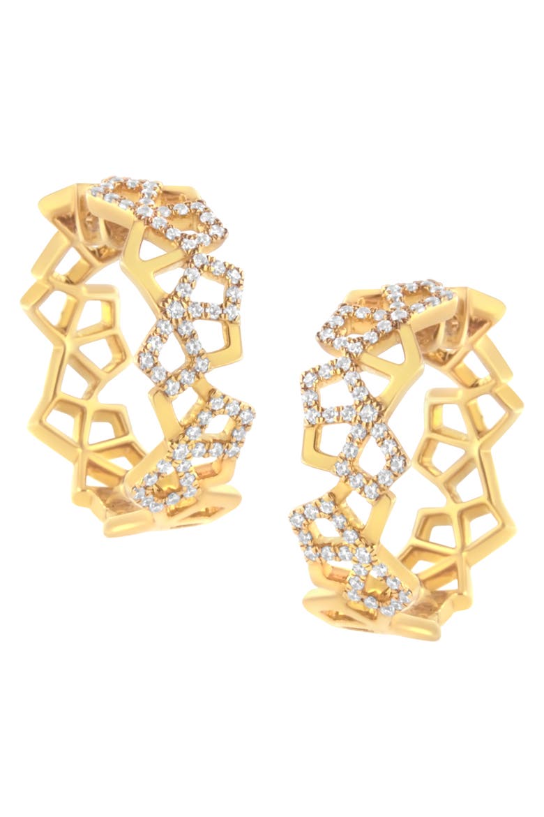 14K Yellow Gold 3/4 Cttw Diamond Honeycomb Hoop Earrings - 24MM, Main, color, Yellow
