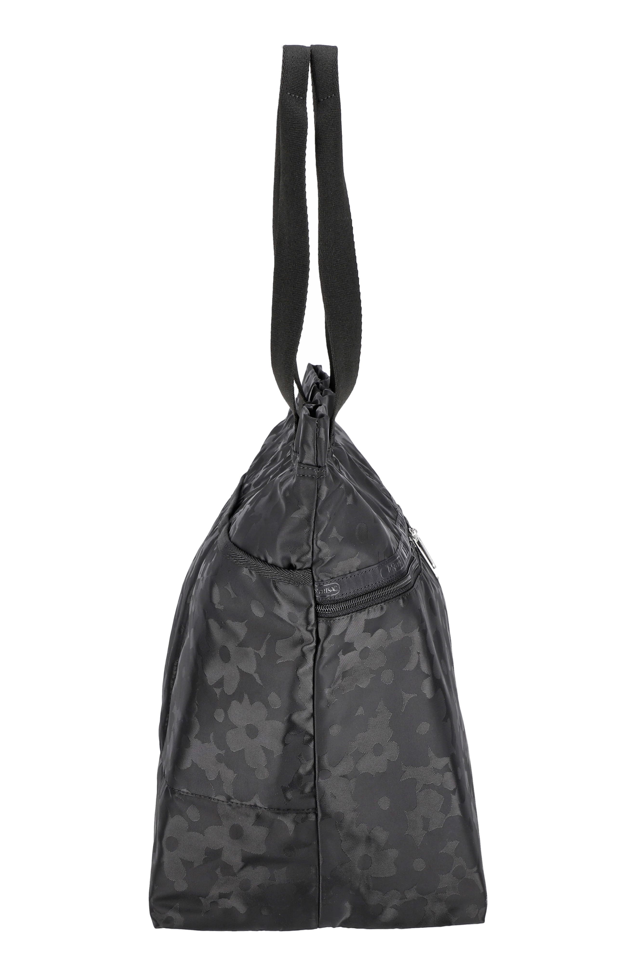 LeSportsac Carlin Zip Top Tote Bag, Alternate, color, Black Floral Jacquard