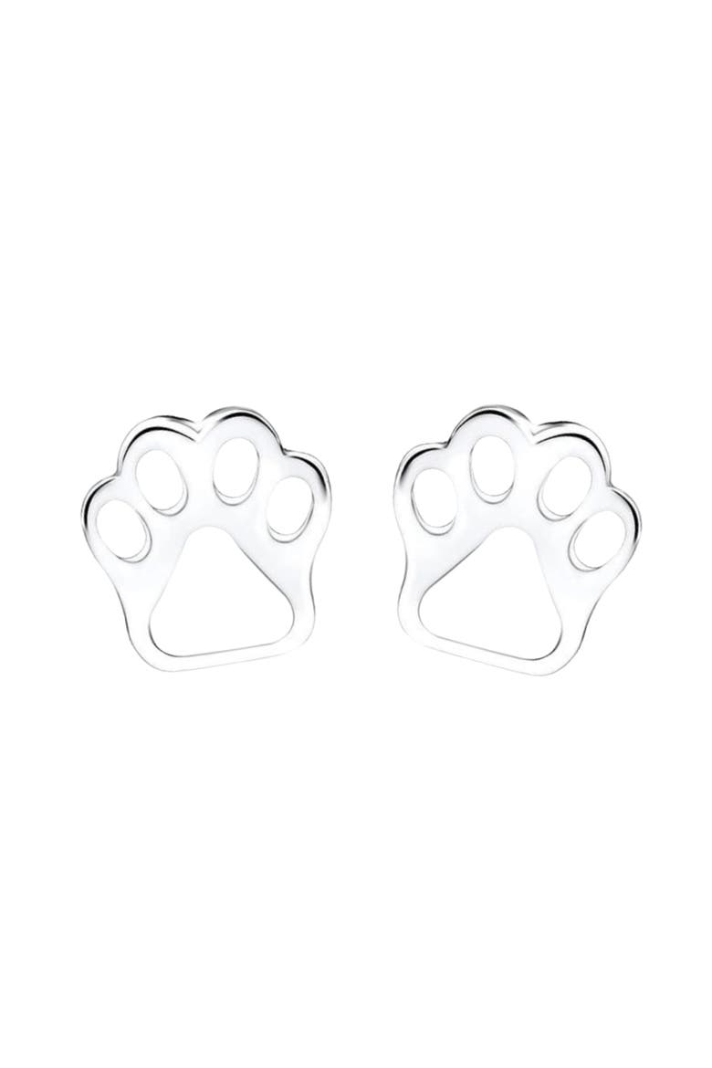 Kids' Sterling Silver Paw Stud Earrings in Gift Bottle, Alternate, color, Silver