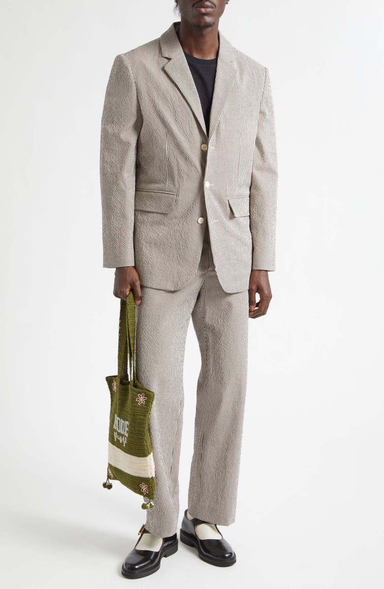 Bode Café Stripe Seersucker Trousers, Alternate, color, Brown White