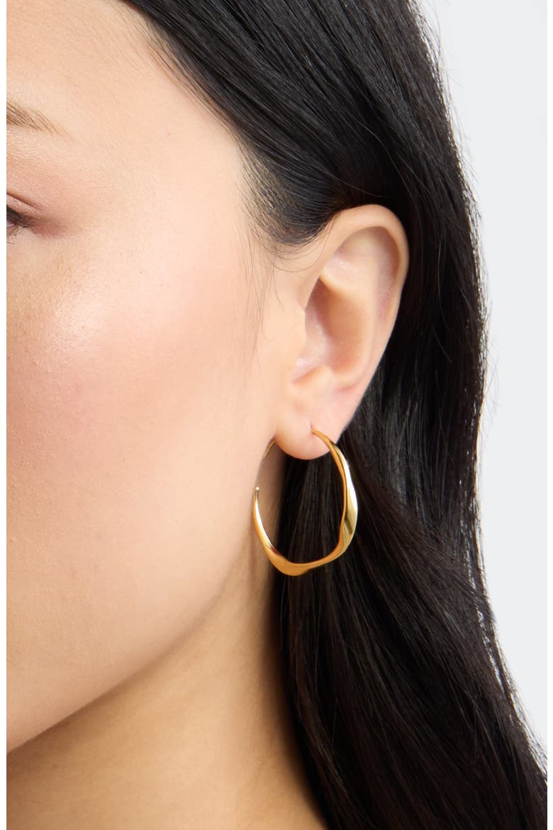 Fluted Hoop Earrings, Alternate, color, 14K GOLD PLATED