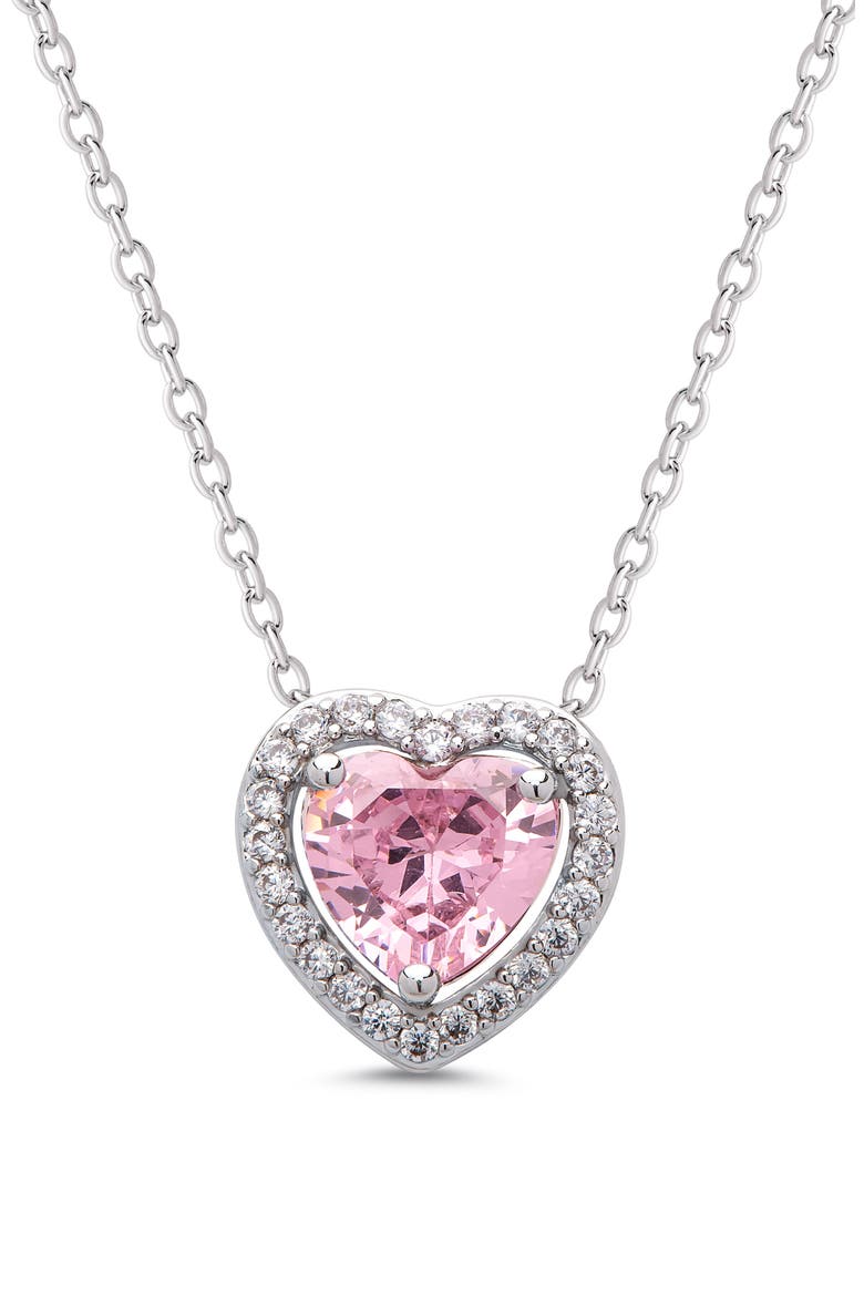 Kids' Cubic Zirconia Heart Halo Necklace, Main, color, PINK