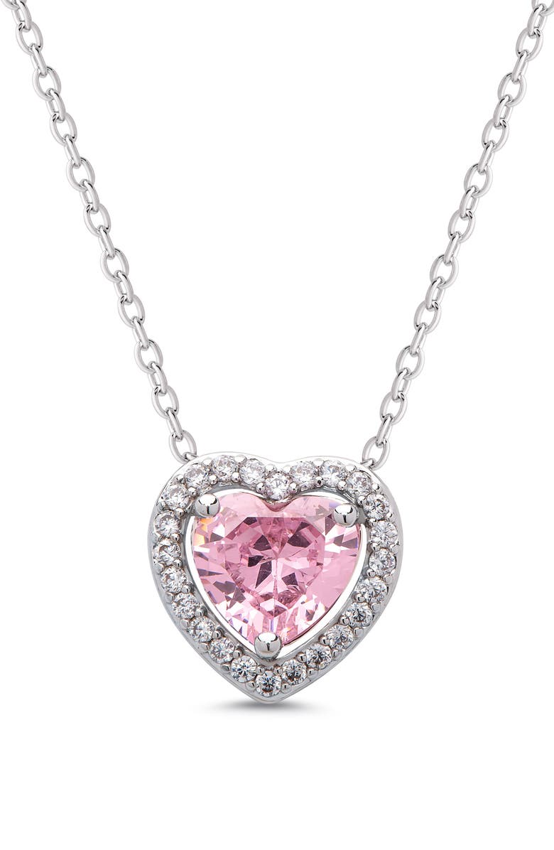Lily Nily Kids' Cubic Zirconia Heart Halo Necklace, Main, color, Pink