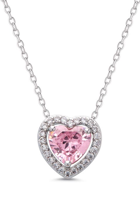 Kids' Cubic Zirconia Heart Halo Necklace