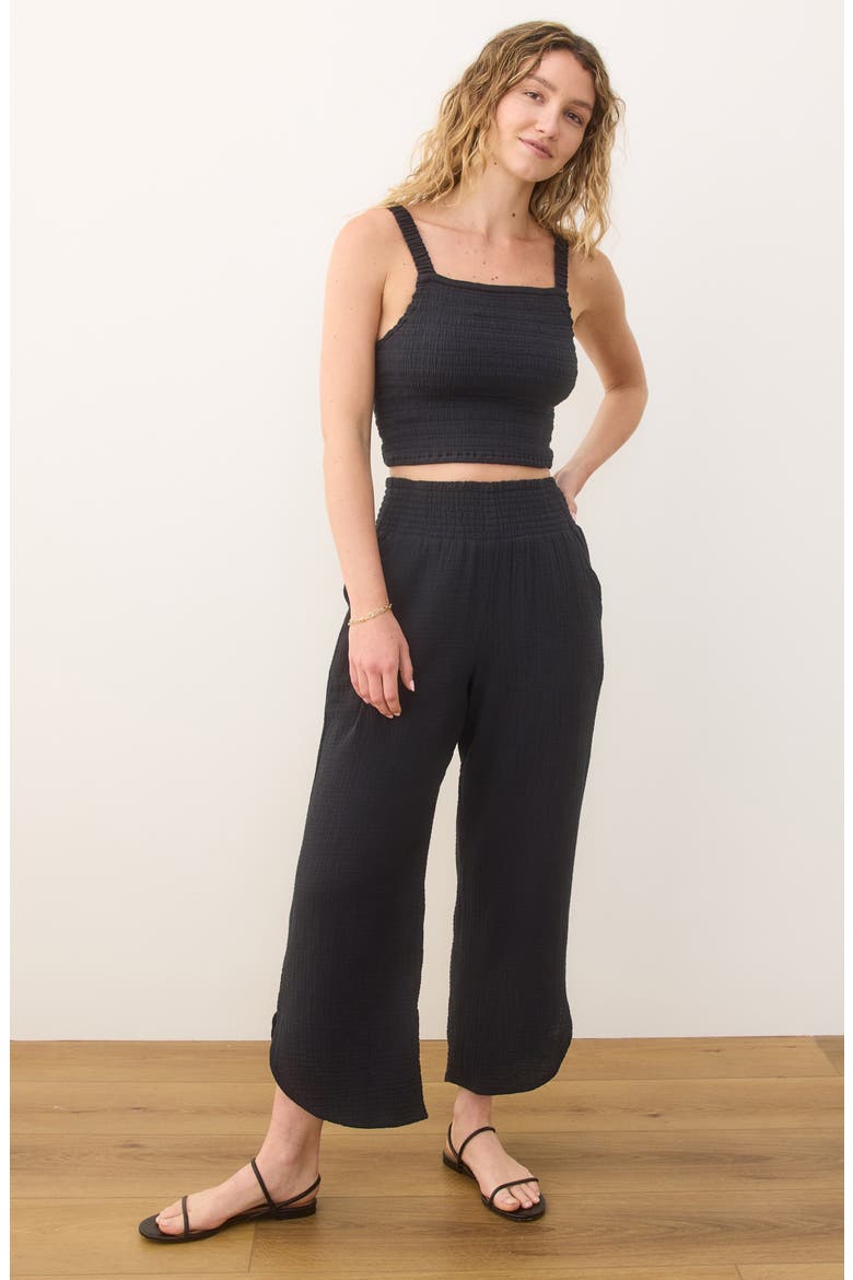 Lila Smocked Cotton Gauze Camisole, Alternate, color, BLACK