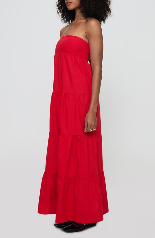 Shop Princess Polly Kazia Strapless Tiered Cotton & Linen Maxi Sundress