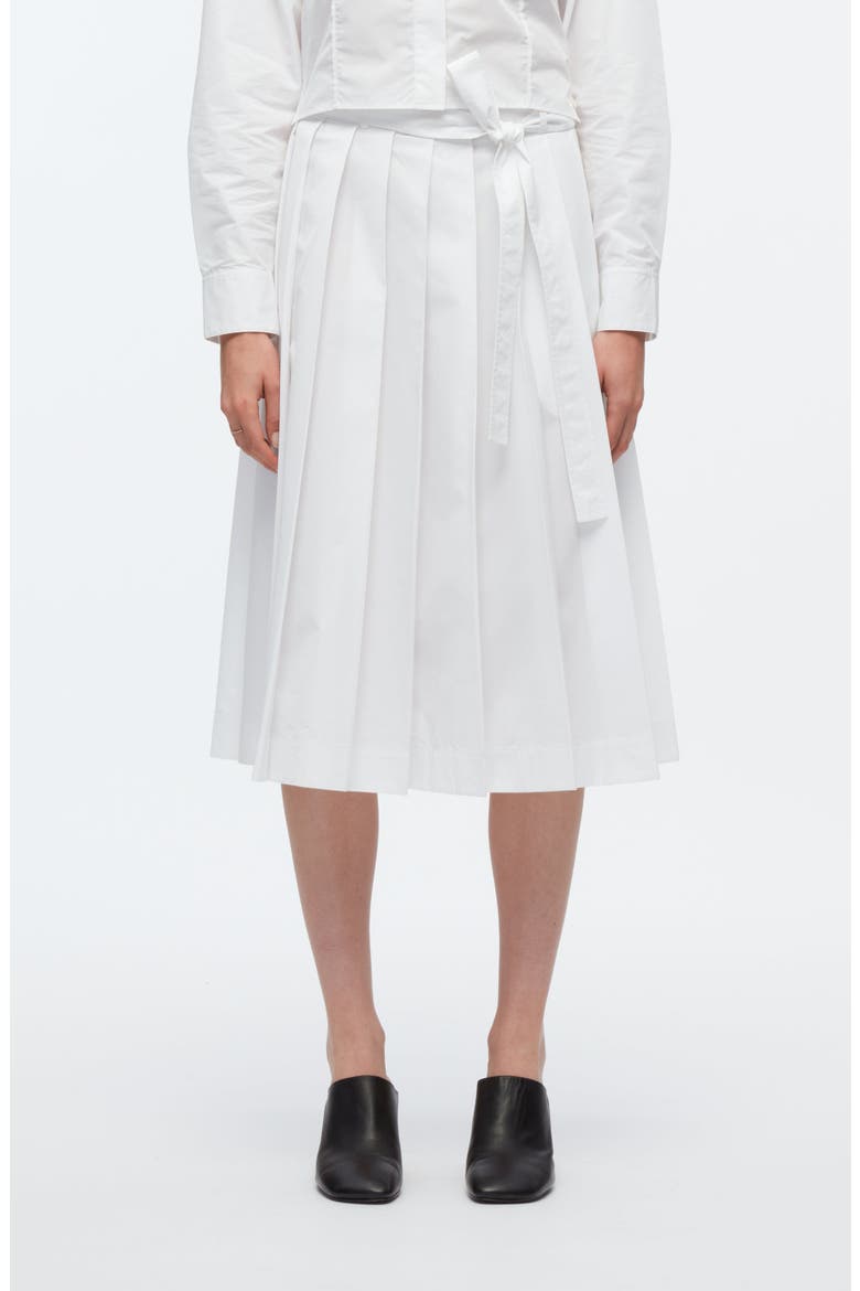 Knife Pleat Belted Midi Skirt, Main, color, WHITE