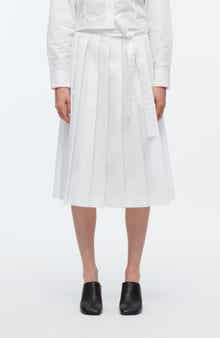 Knife Pleat Belted Midi Skirt