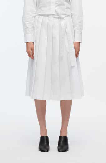 Knife Pleat Belted Midi Skirt