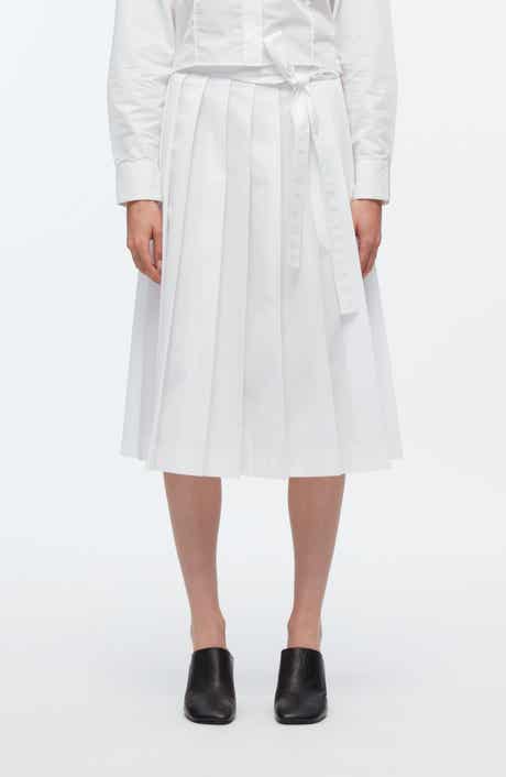 Knife Pleat Belted Midi Skirt