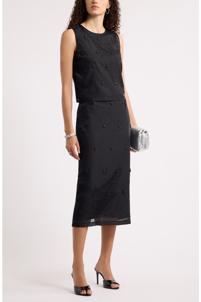 Embellished Column Midi Skirt, Alternate, color, BLACK