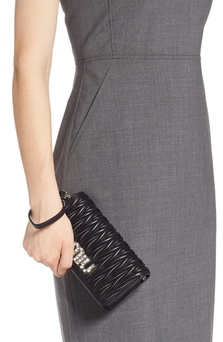 Miu Miu Matelassé Leather Wallet on a Chain, Alternate, color,