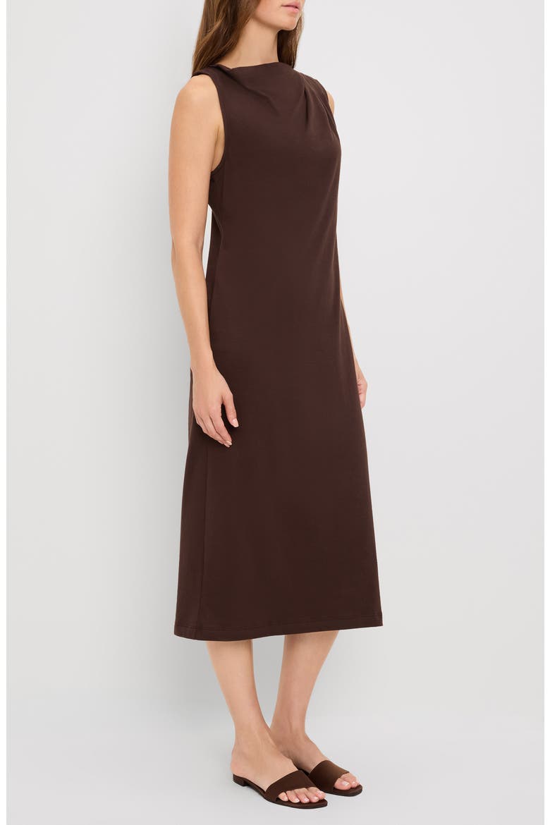 Aurelia Asymmetric Pleated Midi Dress, Alternate, color, JAVA