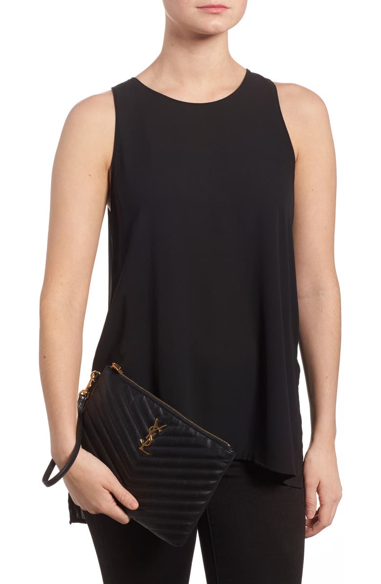 Saint Laurent 'Small Monogram' Print Leather Wristlet, Alternate, color, 1000 Nero