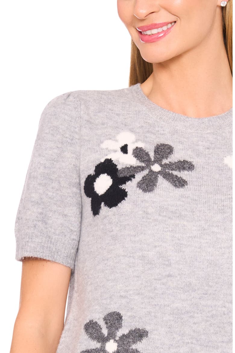 Groovy Flower Short Sleeve Sweater, Alternate, color, LIGHT HEATHER GREY