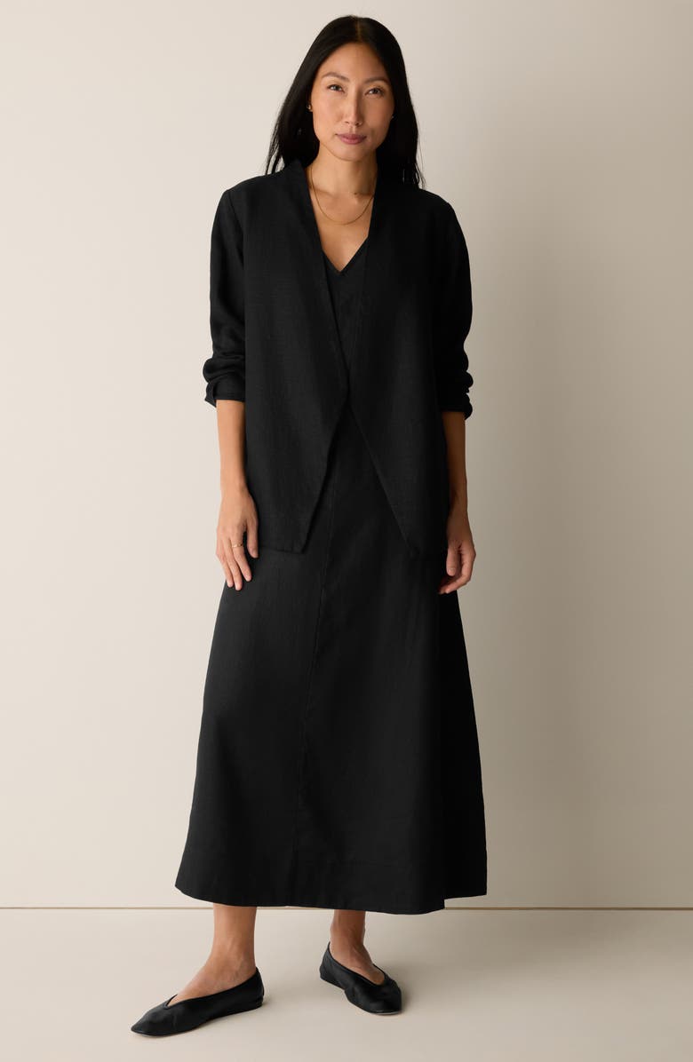 Eileen Fisher Sleeveless Organic Linen Midi Shift Dress, Alternate, color, Black