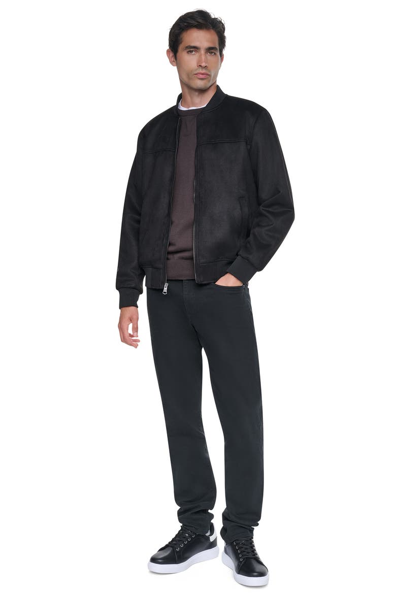 Faux Suede Bomber Jacket, Alternate, color, BLACK