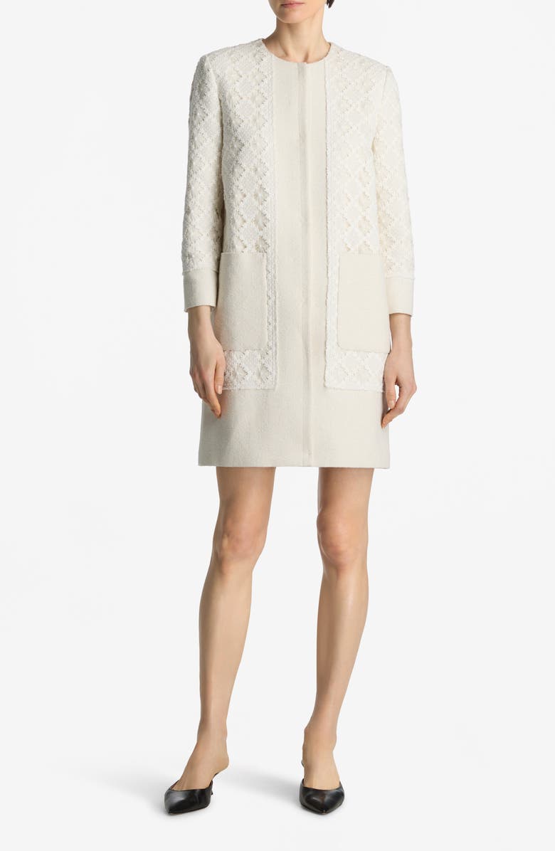 ST. JOHN Metallic Tweed & Guipure Lace Long Jacket, Main, color, 