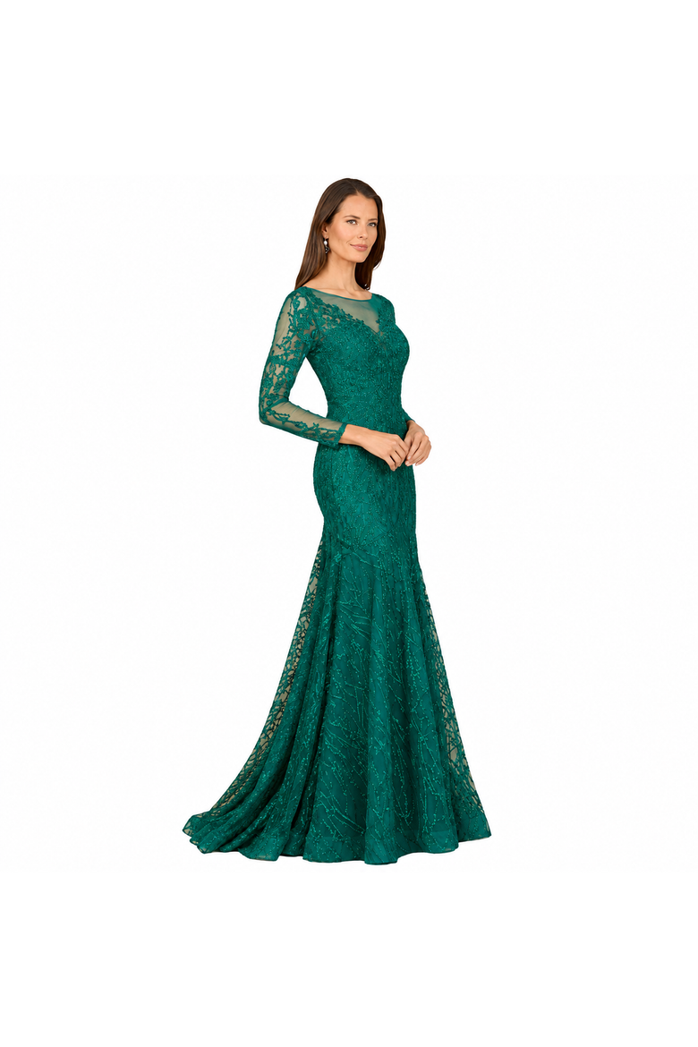 Beaded Faux-Wrap V-Neck Bridal Gown, Alternate, color, Green