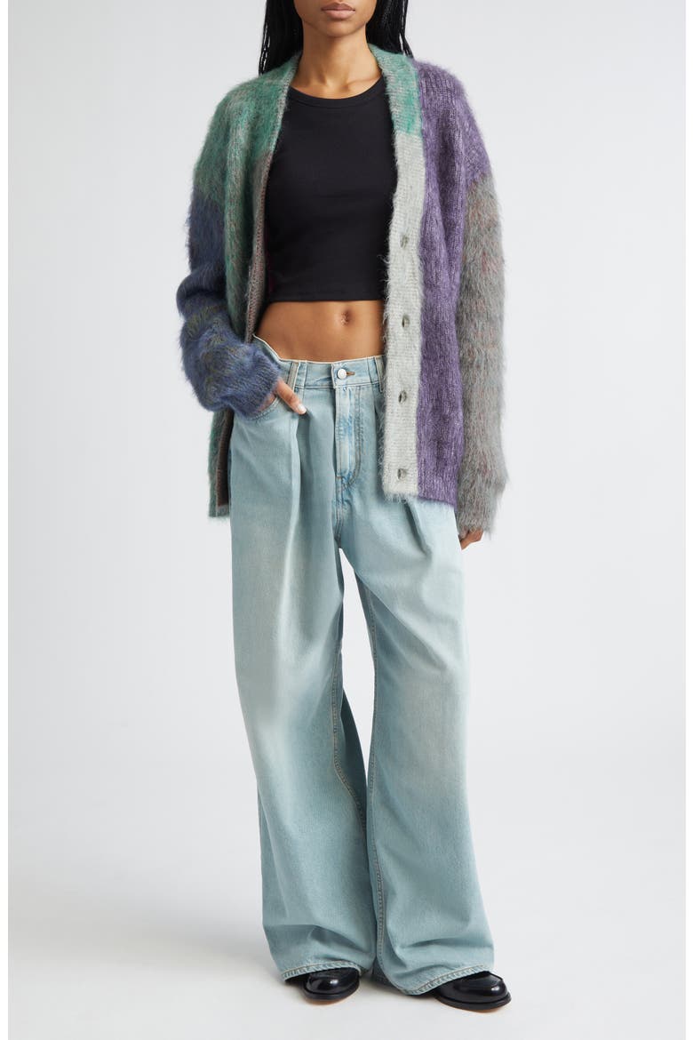 Patti Colorblock Brushed One of a Kind Cardigan, Alternate, color, GREEN/ PURPLE MULTI