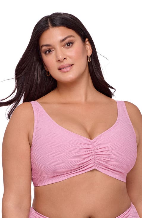 Supportive and Sculpting Basket Weave Banded Cinch Front Bikini Swimsuit Top