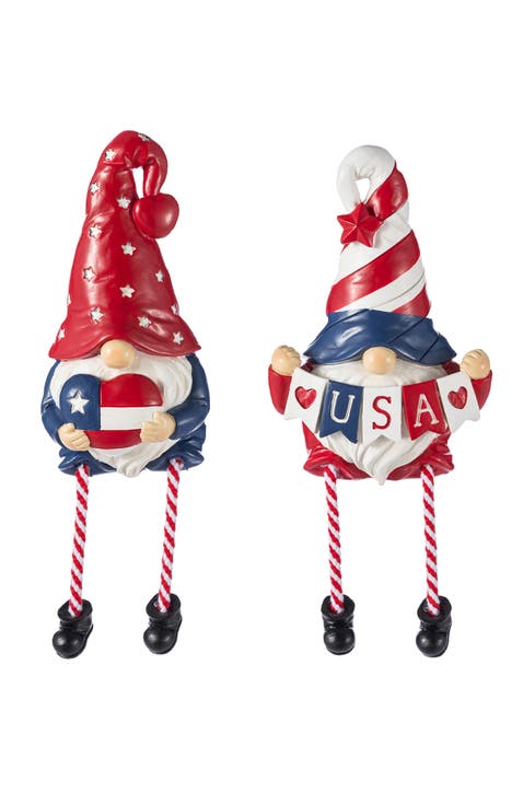 Set of 2 Patriotic Americana Polyresin Gnome with Dangling Legs Table Decor