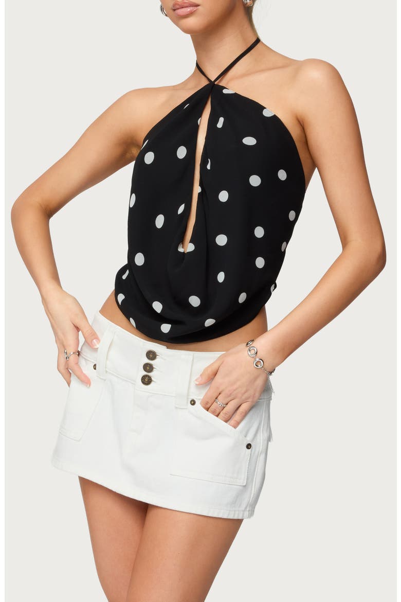 Cowl Neck Open Back Halter Top, Alternate, color, BLACK-AND-WHITE