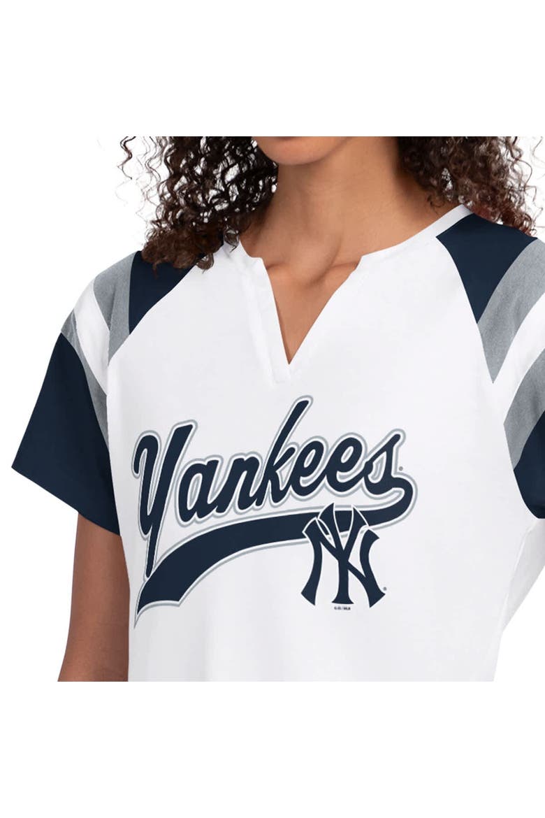 Women's Starter  White New York Yankees Game On Notch Neck Raglan T-Shirt, Alternate, color, White
