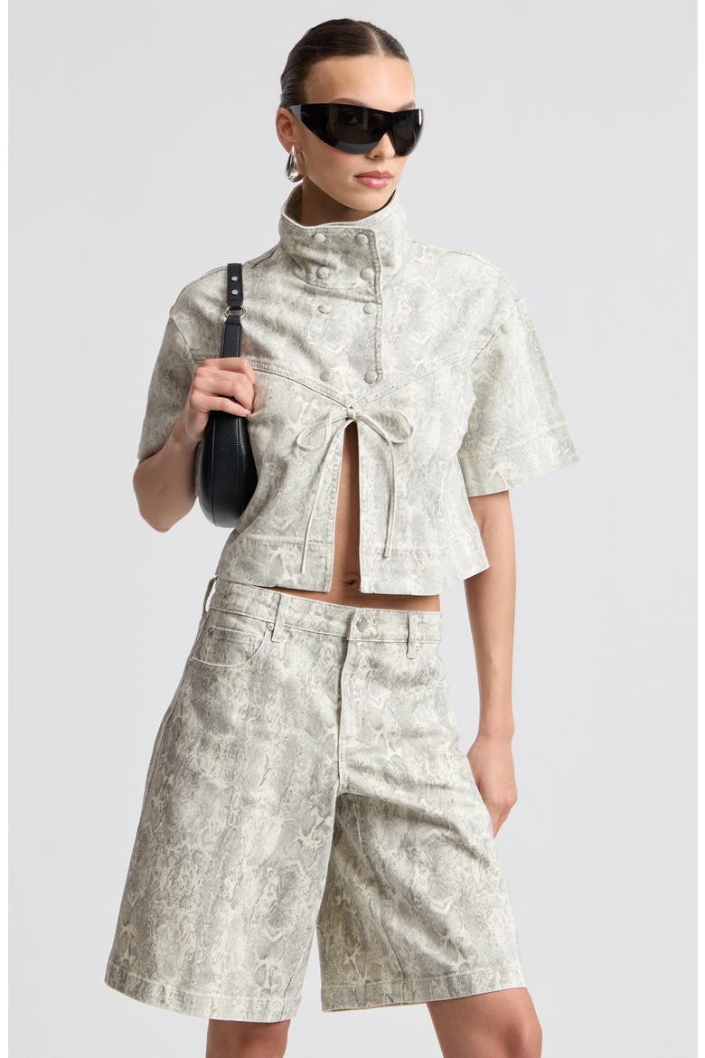 Python Print Short Sleeved Jacket, Alternate, color, ECRU PYTHON