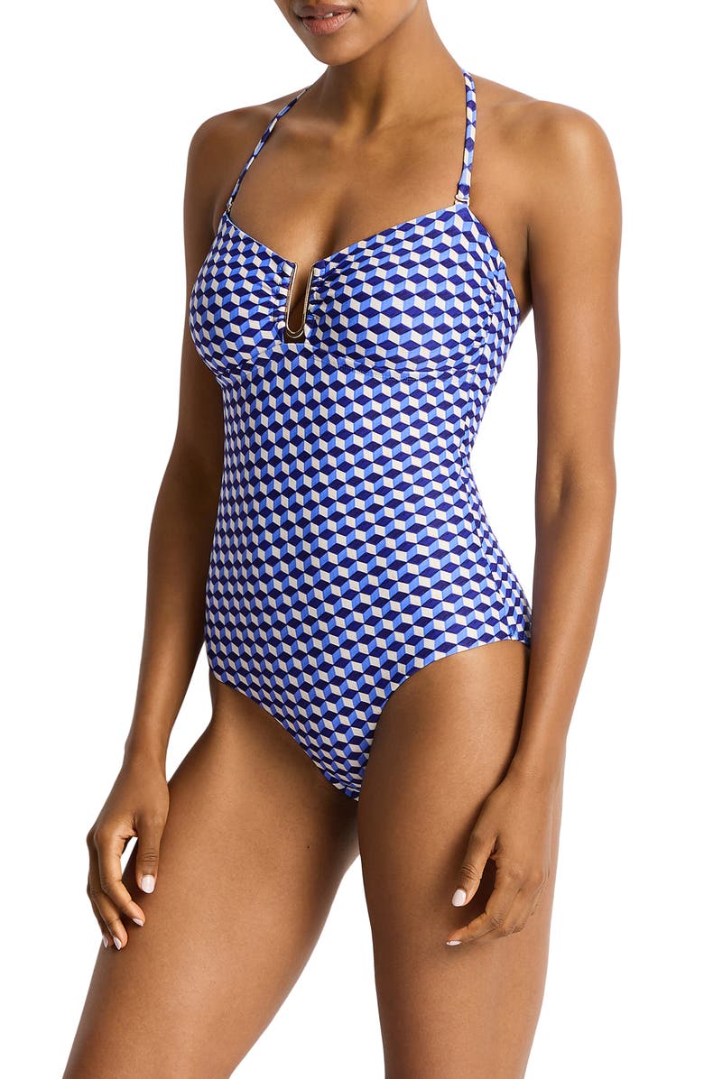 Sea Level Solara Bar Bandeau One-Piece Swimsuit, Alternate, color, Blue