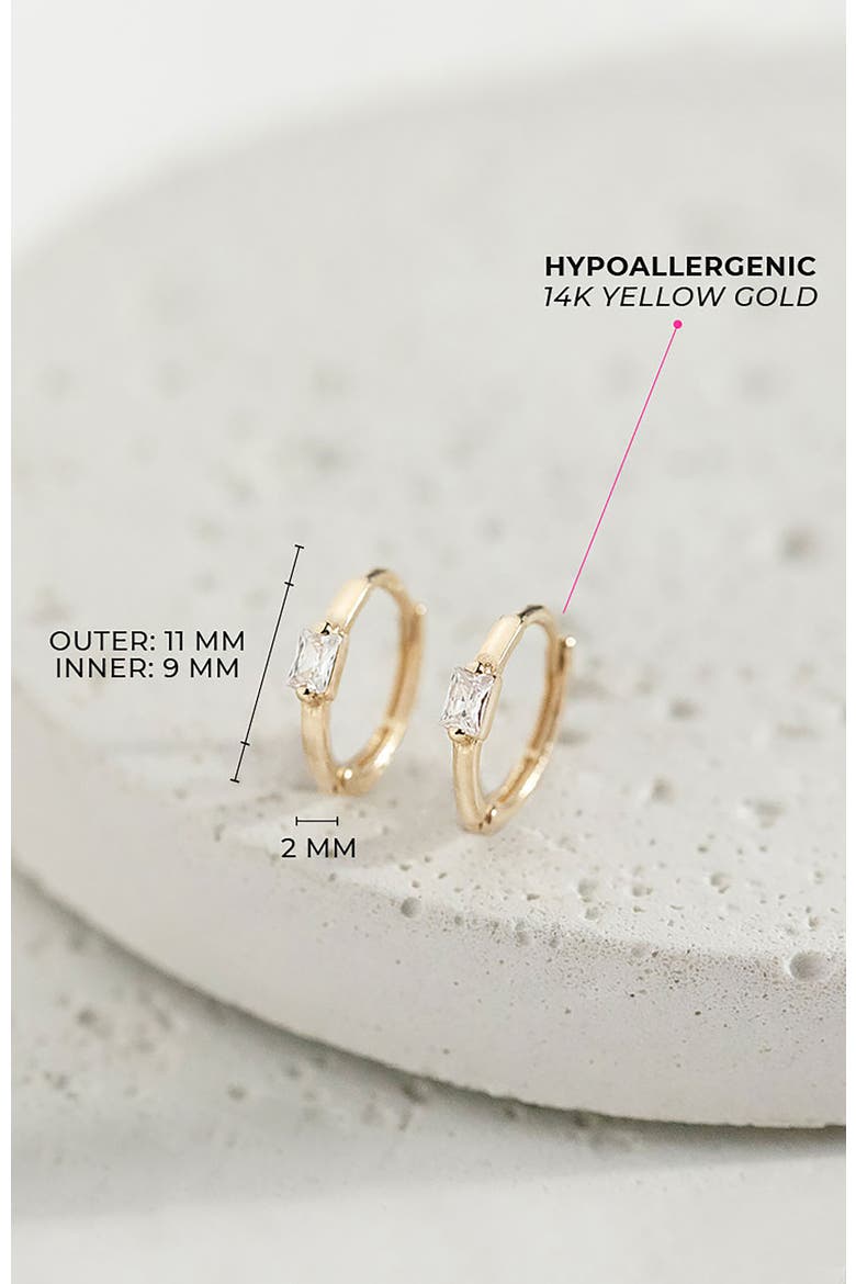 14k Baguette Cut Huggie Earrings, Alternate, color, Gold