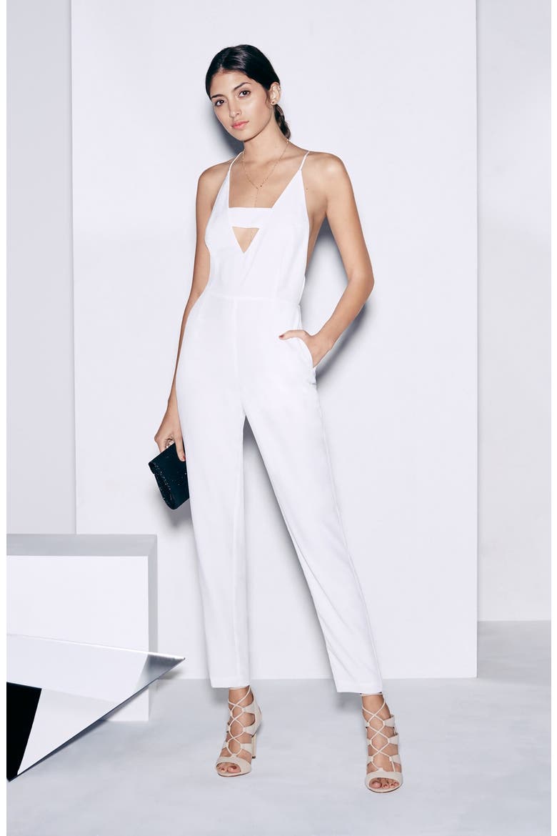 Banded V-Neck Jumpsuit, Alternate, color, WHITE