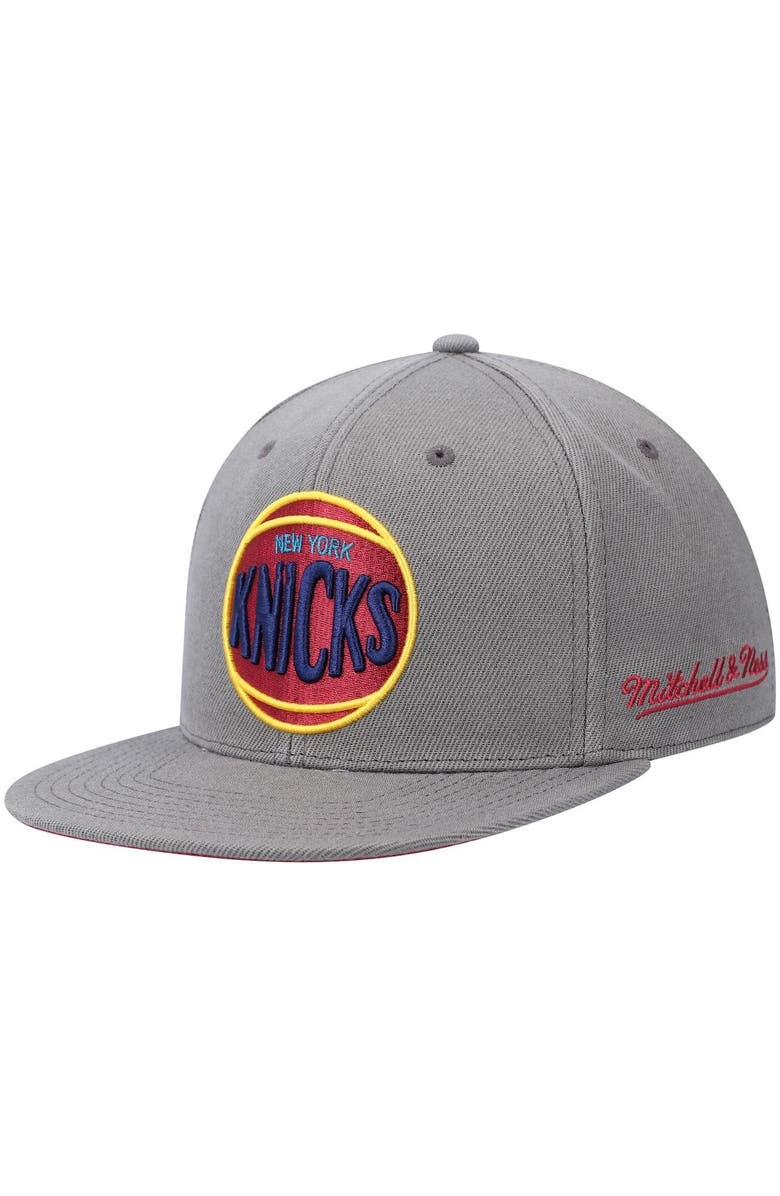 Mitchell & Ness Men's Mitchell & Ness Charcoal New York Knicks Hardwood Classics 50th Anniversary Carbon Cabernet Fitted Hat, Alternate, color,