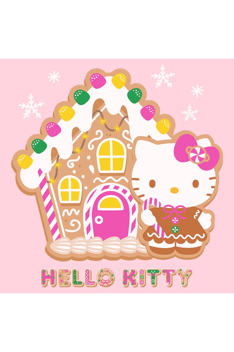 Junior's Hello Kitty Gingerbread House and Kitty  Graphic T-Shirt, Alternate, color, Light Pink