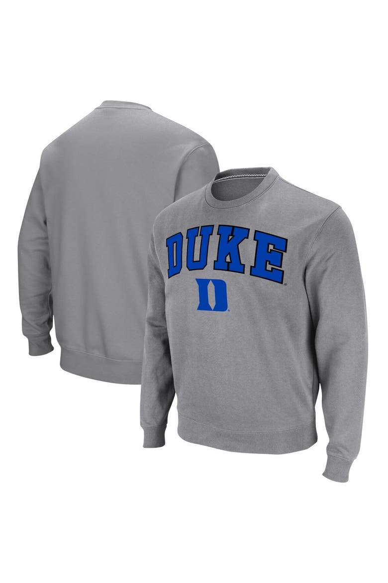 Men's Colosseum Heather Gray Duke Blue Devils Arch & Logo Pullover Sweatshirt, Alternate, color, Heather Gray