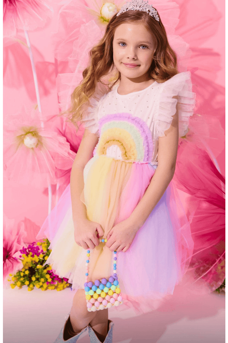 Crystal Rainbow Tulle Dress, Alternate, color, White