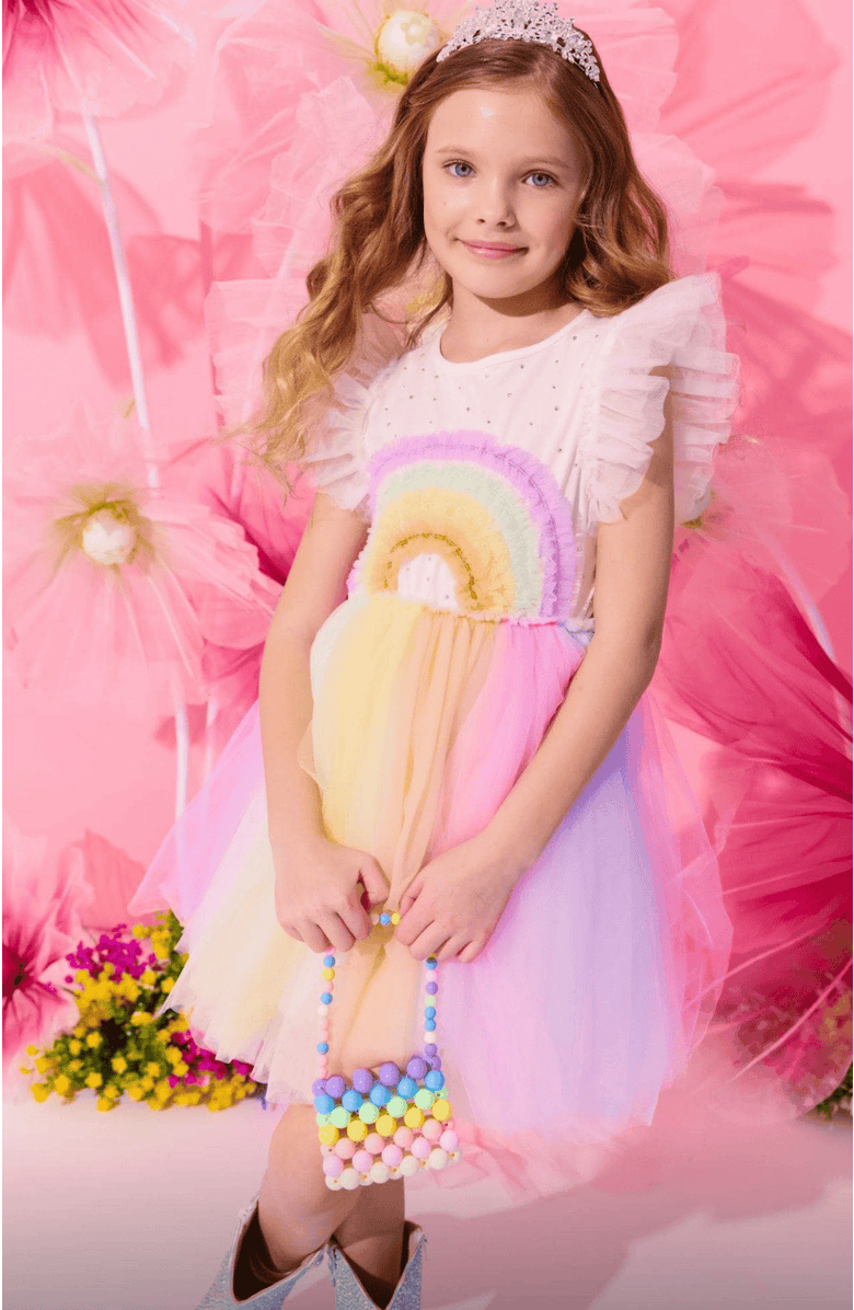 Lola + The Boys Crystal Rainbow Tulle Dress, Alternate, color, White