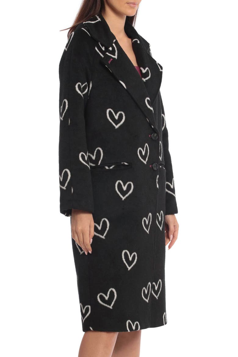 Heart Jacquard Brushed Fleece Coat, Alternate, color, BLACK AND WHITE HEART